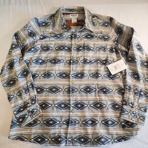 Ariat Geometric Pattern Button Down Shirt in Blue and Tan